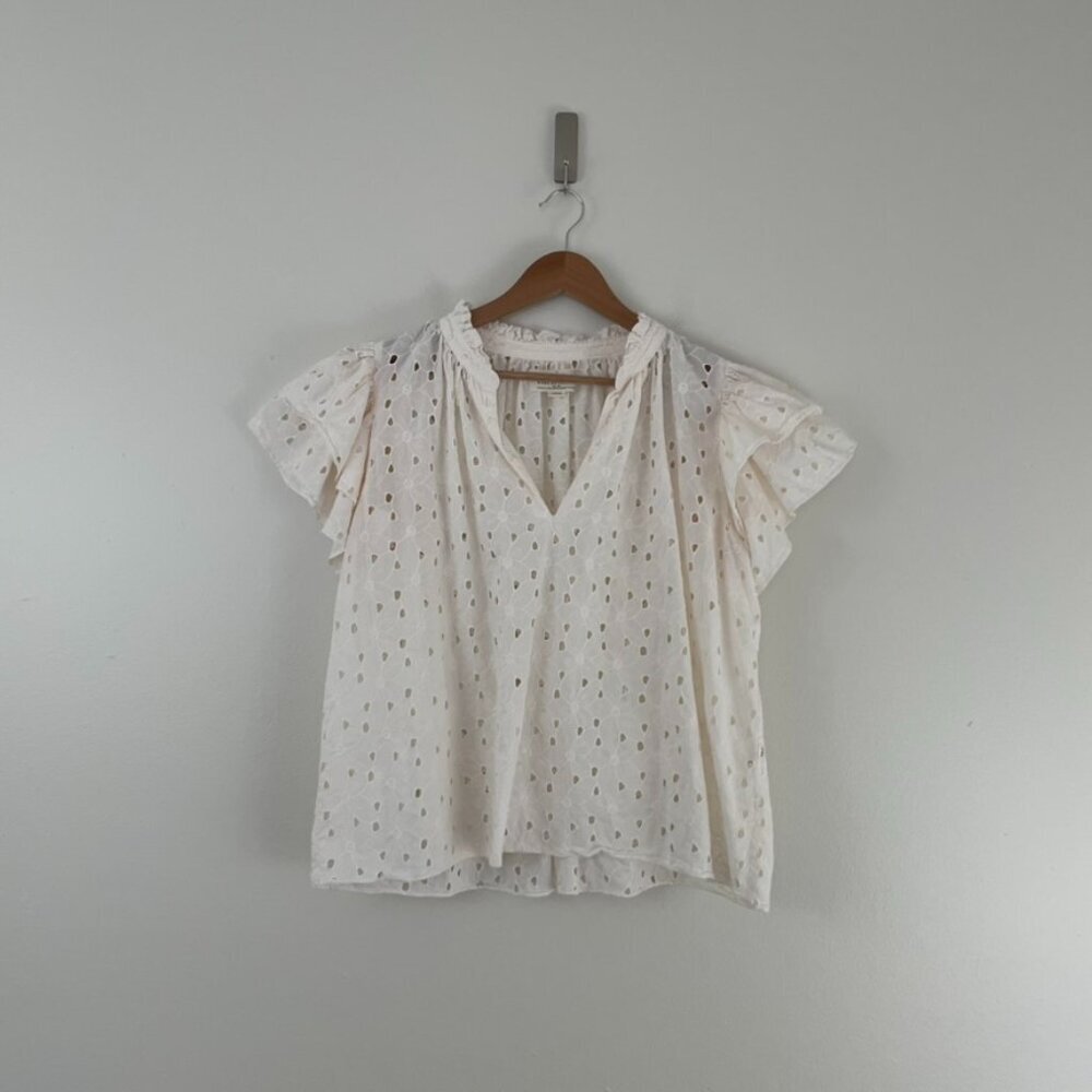 Trovata Birds of Paradis White Daisy Eyelet Clover Blouse Size Large